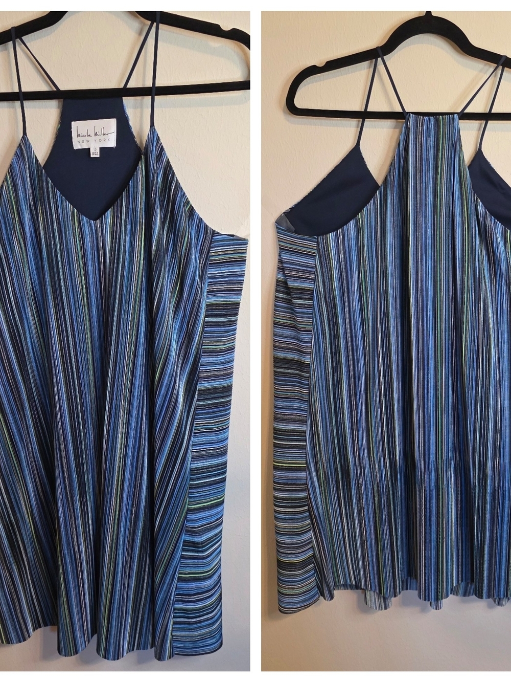 Nicole Miller Blue Multi-Stripe Spaghetti-Strap Swing Dress